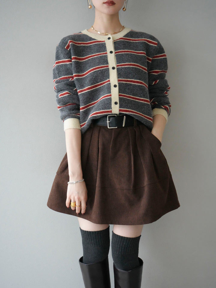 [予約]配色ボーダーニットカーディガン/gray