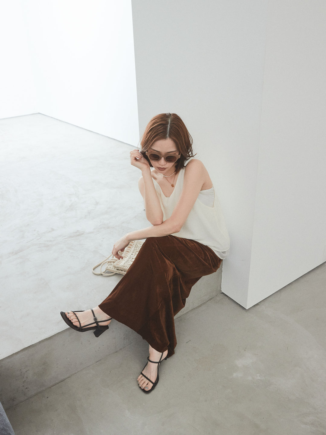 [予約]ワッシャーサテンシアーレイヤードタンクトップ/アイボリー