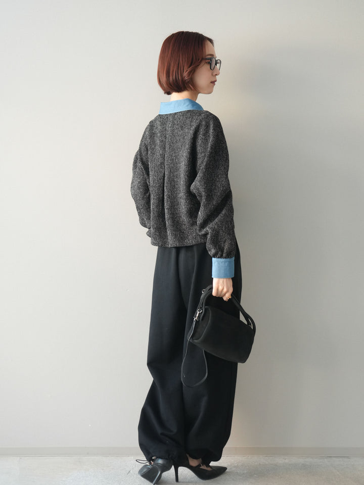 [予約]裾ドロストタックスウェットパンツ/black