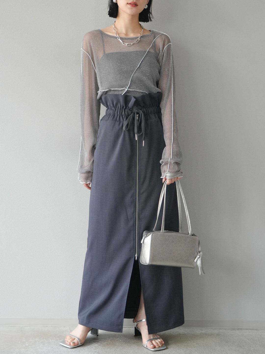 [予約]ラメシアーバイカラーメロープルオーバー/チャコール