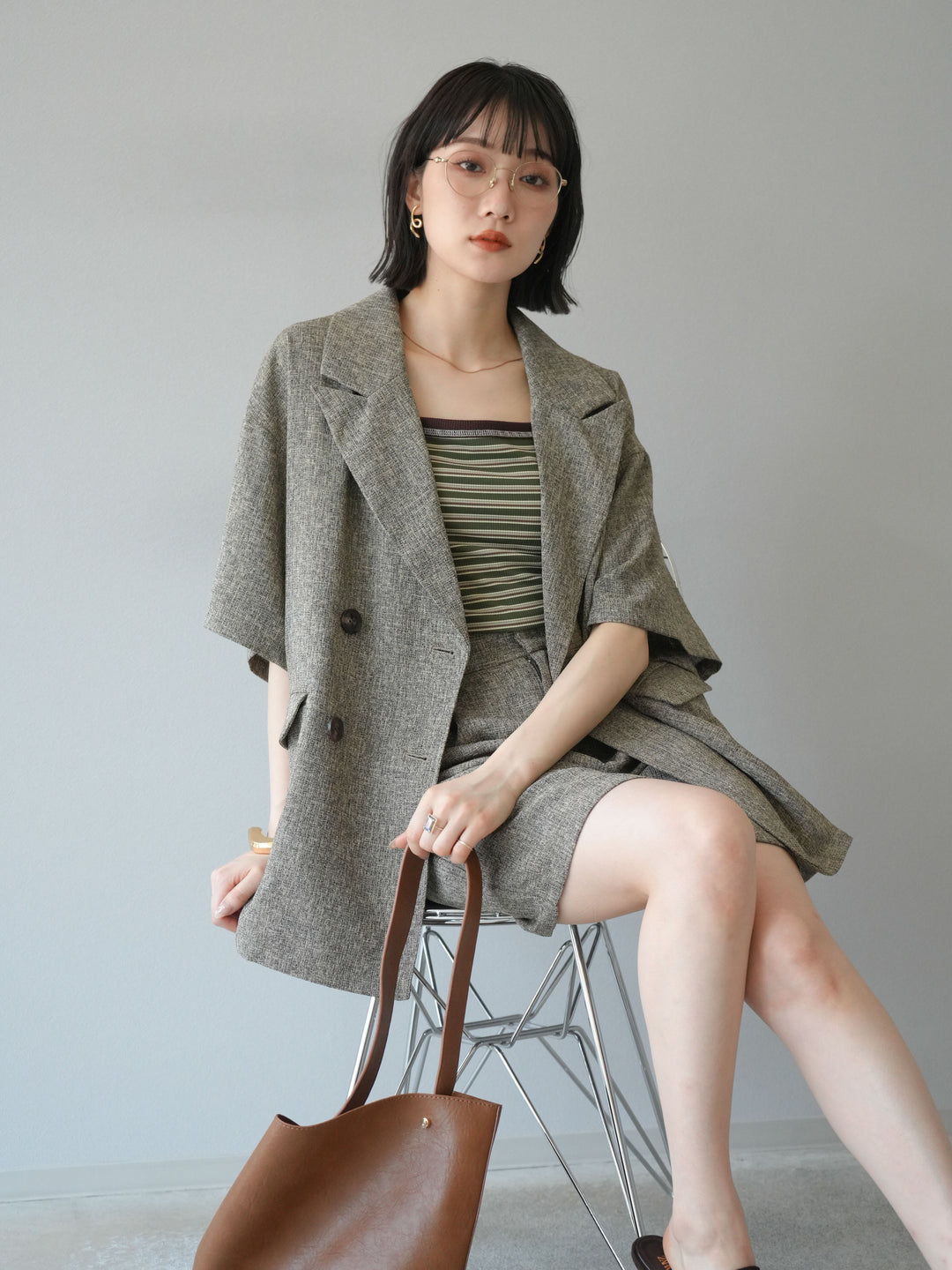 [SET]サマーツイードハーフジャケット+サマーツイードハーフパンツ(2set)