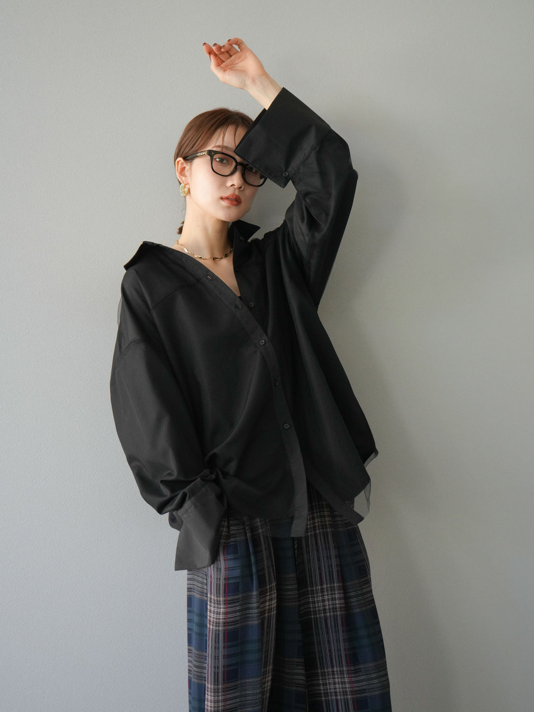 [予約]チュールドッキングブロードシャツ/ブラック