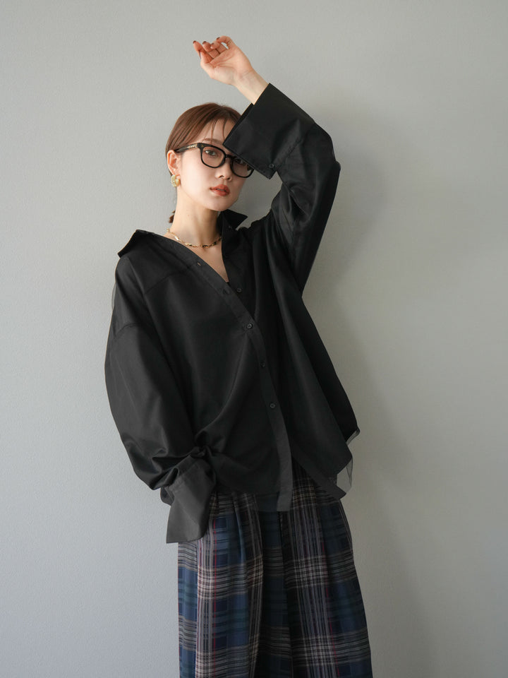 [予約]チュールドッキングブロードシャツ/ブラック