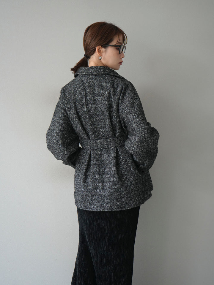 [予約]起毛ツイードベルトぺプラムジャケット/black