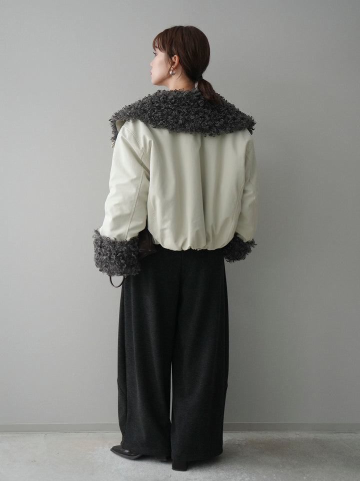 [SET]プードルファーダウンジャケット+アンゴラタッチボートネッククロップドプルオーバー+ウエストベルトカーブラインスエットパンツ(3set)