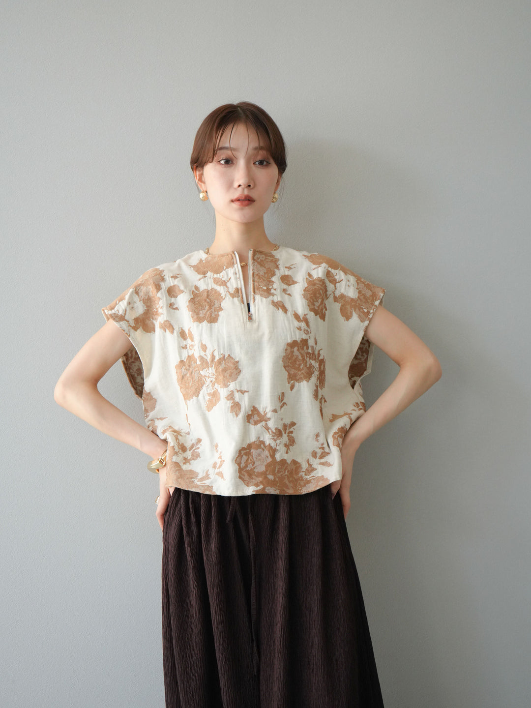 [予約]ジャガードZIPプルオーバー/ベージュ