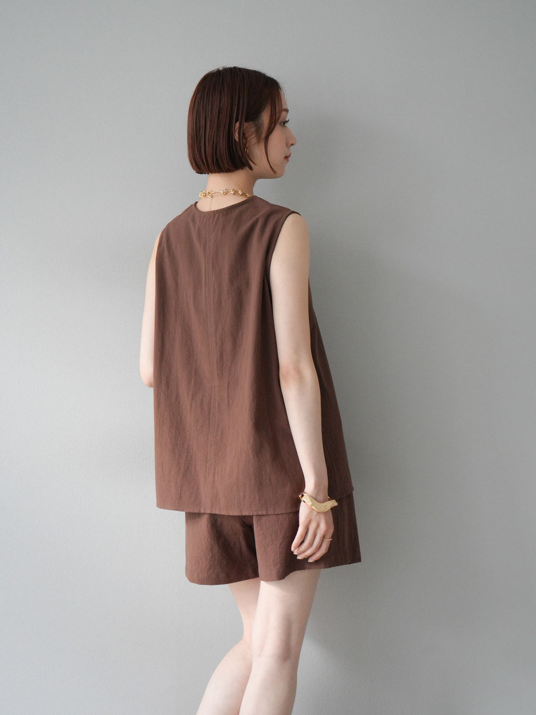 [套裝] 亞麻V領襯衫和短褲套裝 + 可選配件套裝（2 套）