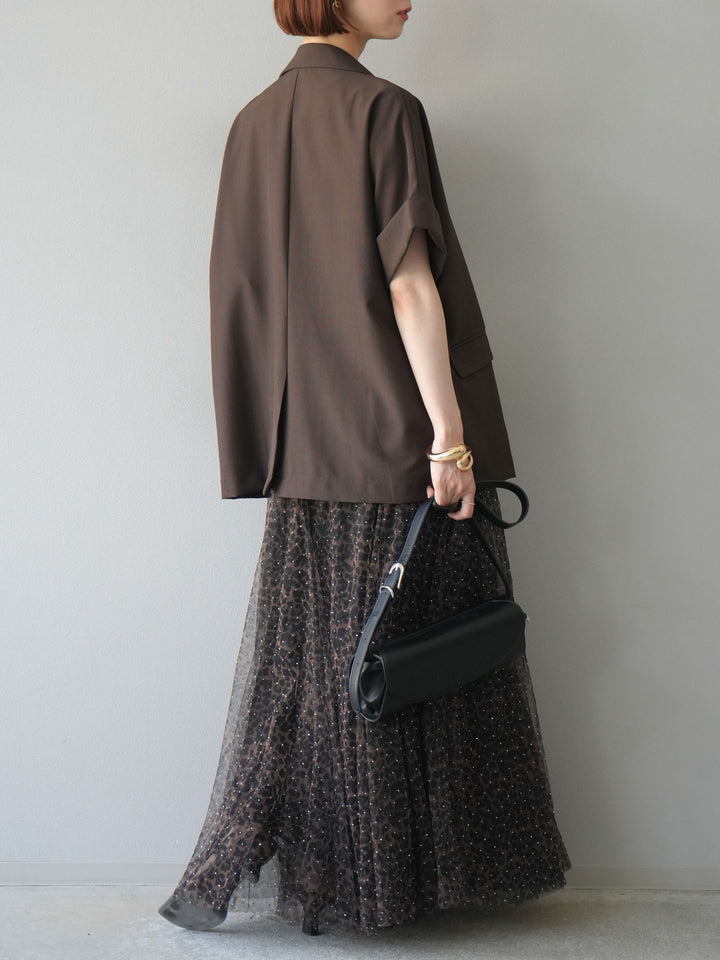 [5] 豹紋薄紗層疊百褶裙/摩卡色
