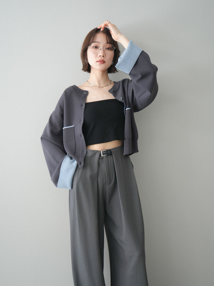 [SET]レーヨンポリダブルフェイスニットカーディガン+ベルトループデザインワイドパンツ(2set)