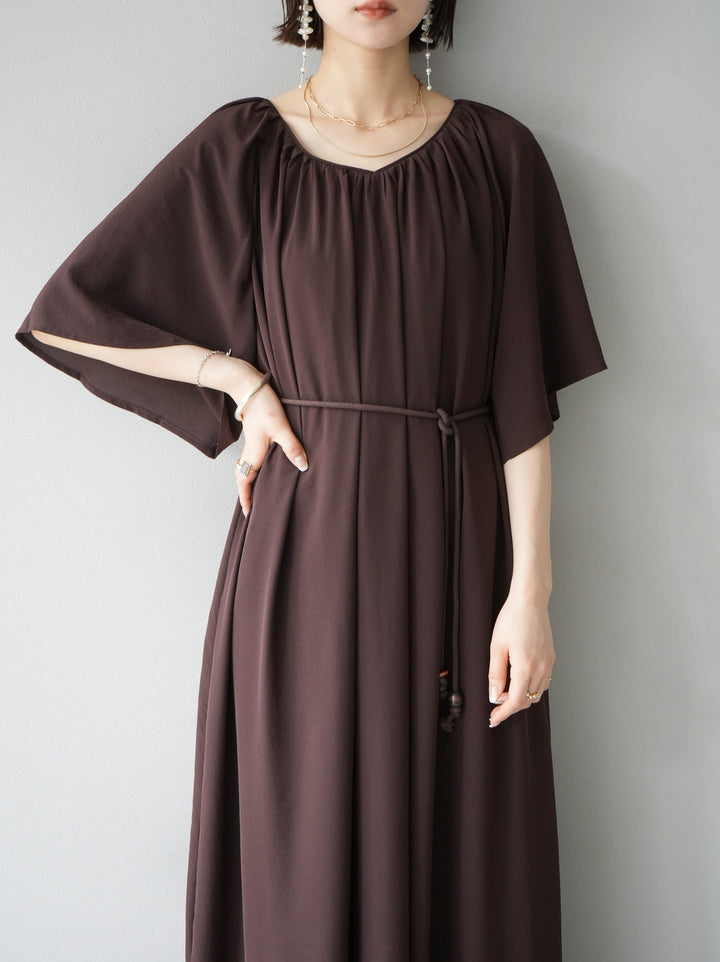 [Pre-order] Belted 5/8 Sleeve Loose Dress/Brown