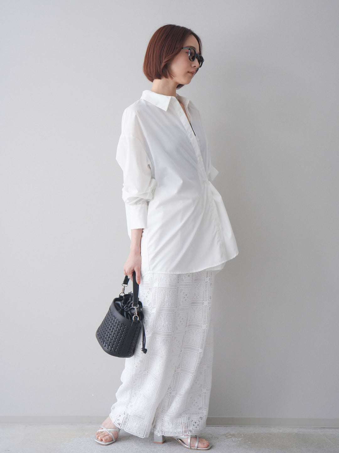 [SET]2wayベーシックルーズシャツ+パネルレースイージーパンツ(2set)