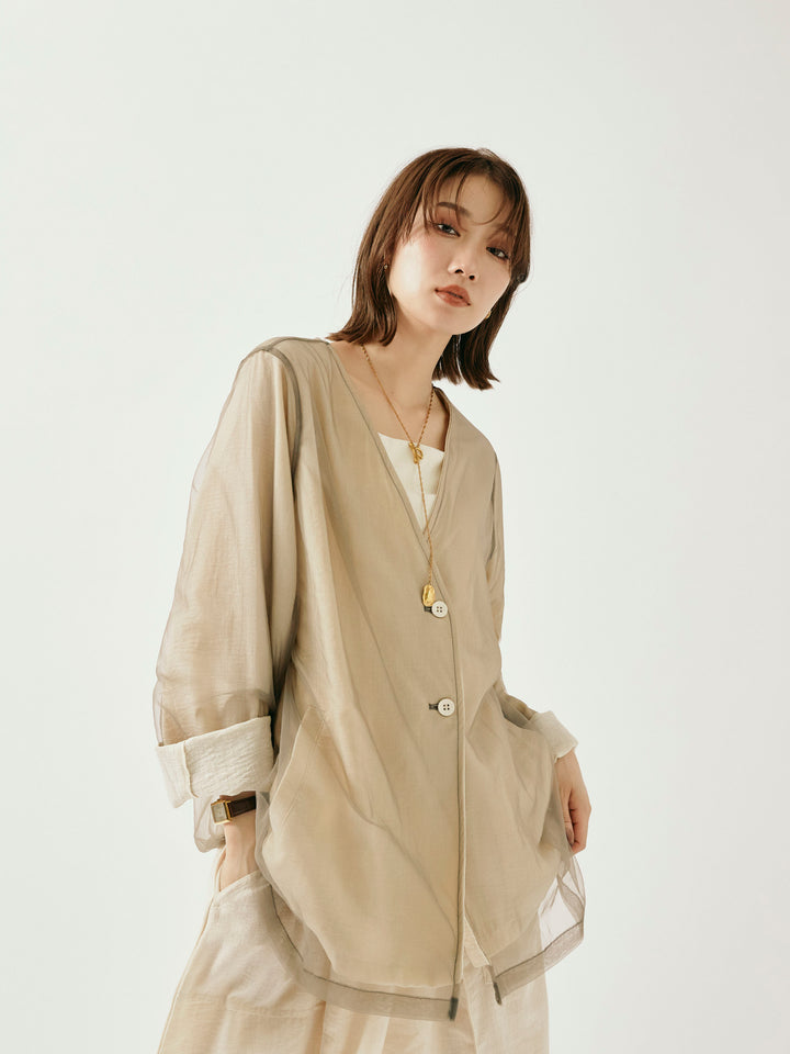 [予約]チュールレイヤードVジャケット/アイボリー