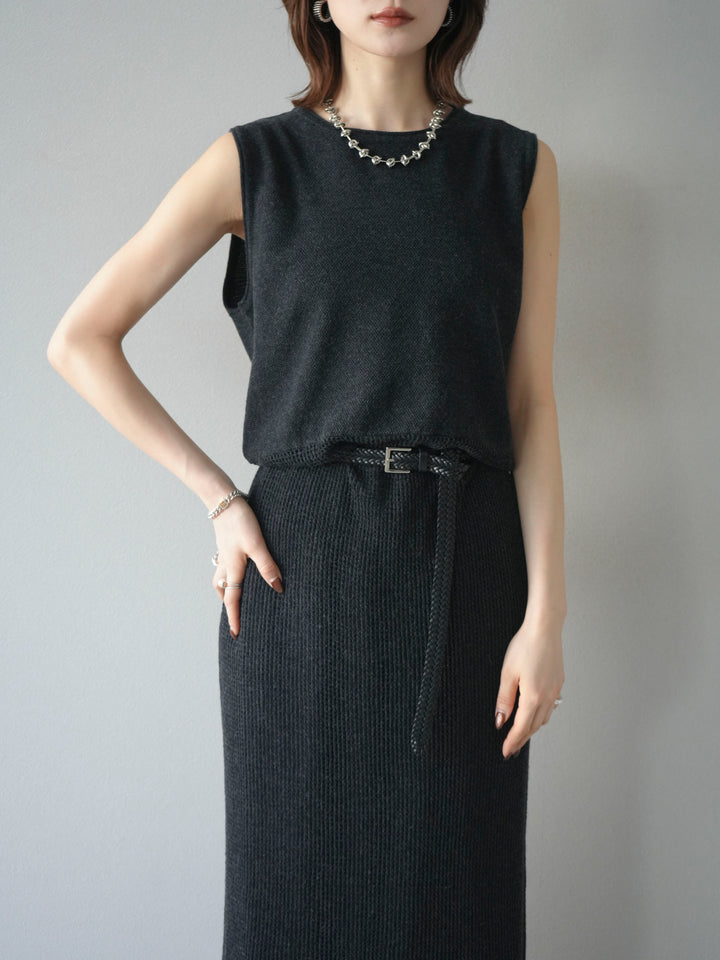 [予約]メッシュ切替ノースリーニットワンピース/darkgray