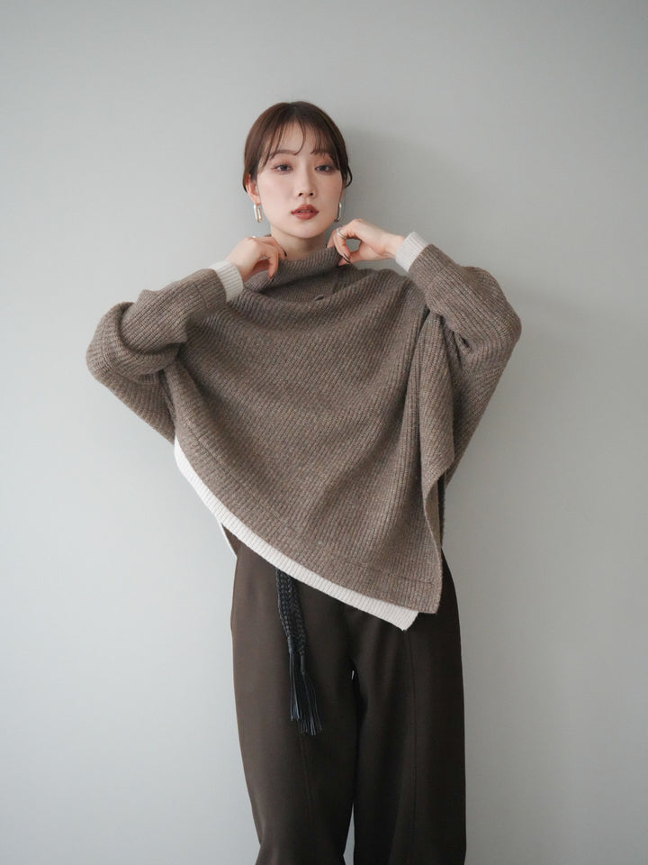 [予約]配色アシンメトリードルマンニットプルオーバー/oatmeal