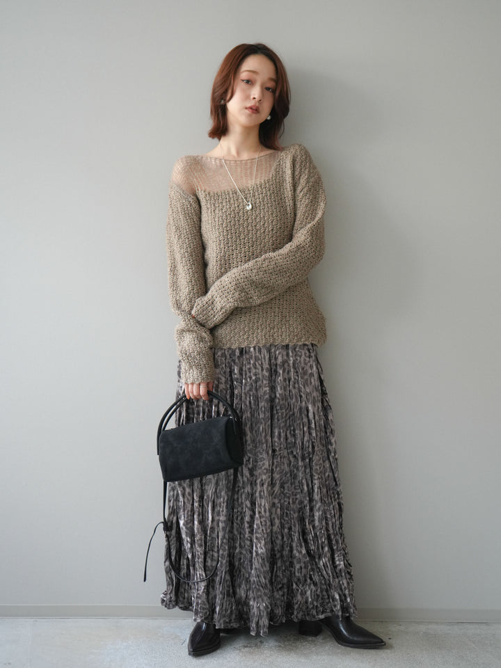 [予約]レオパードベロアワッシャーロングスカート/gray