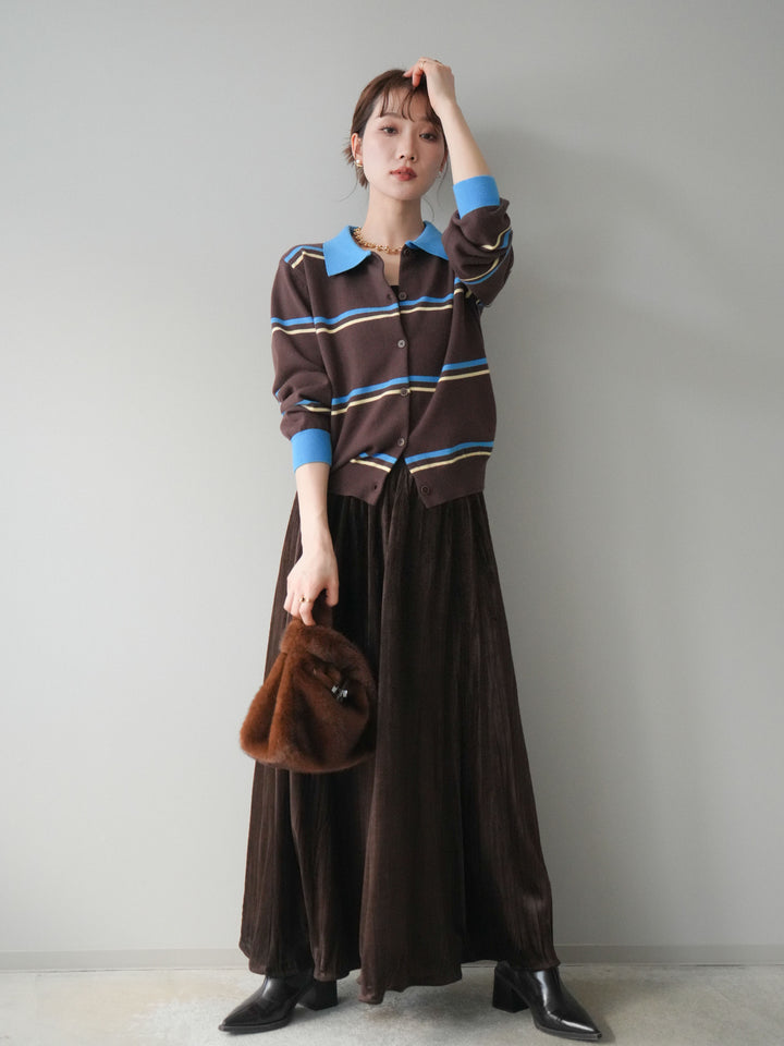 [予約]ワッシャーベロアプリーツスカート/brown