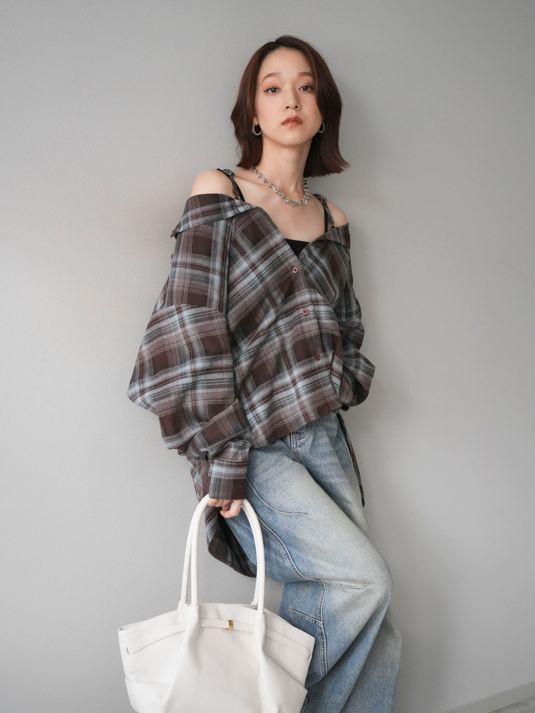 [予約]マルチウェイチェックシャツ/brownblue