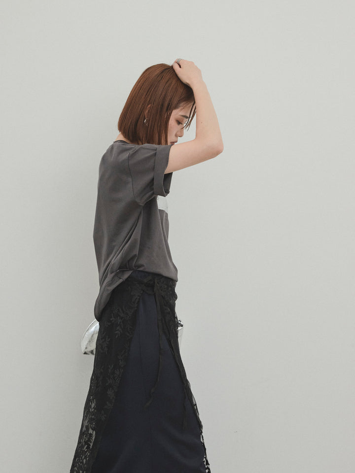 [C]チュールジャガードラップロングスカート/ブラック