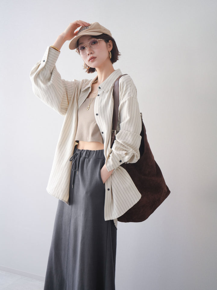 [SET]2WAYカシュクールストライプブラウス+スウェットフレアロングスカート(2set)
