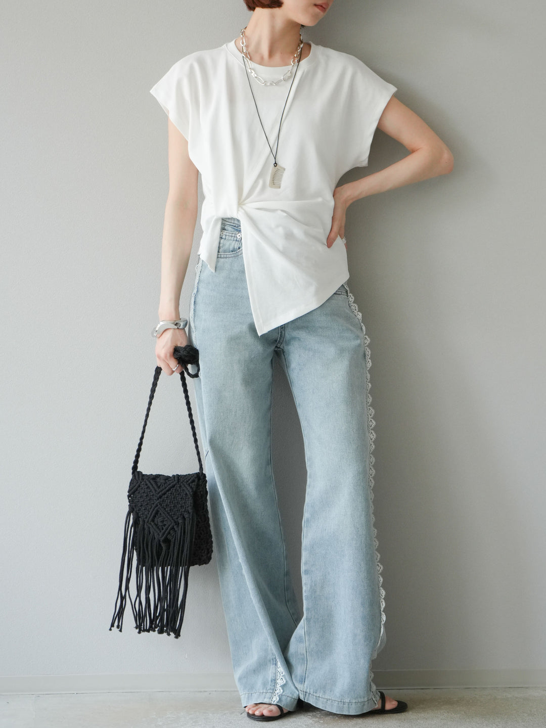 【預購】Line蕾絲牛仔褲/淺藍