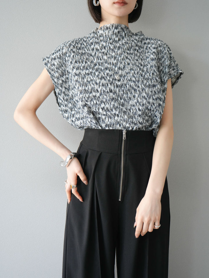 [予約]マルチカラーランダムプリーツフレンチトップス/ブラック