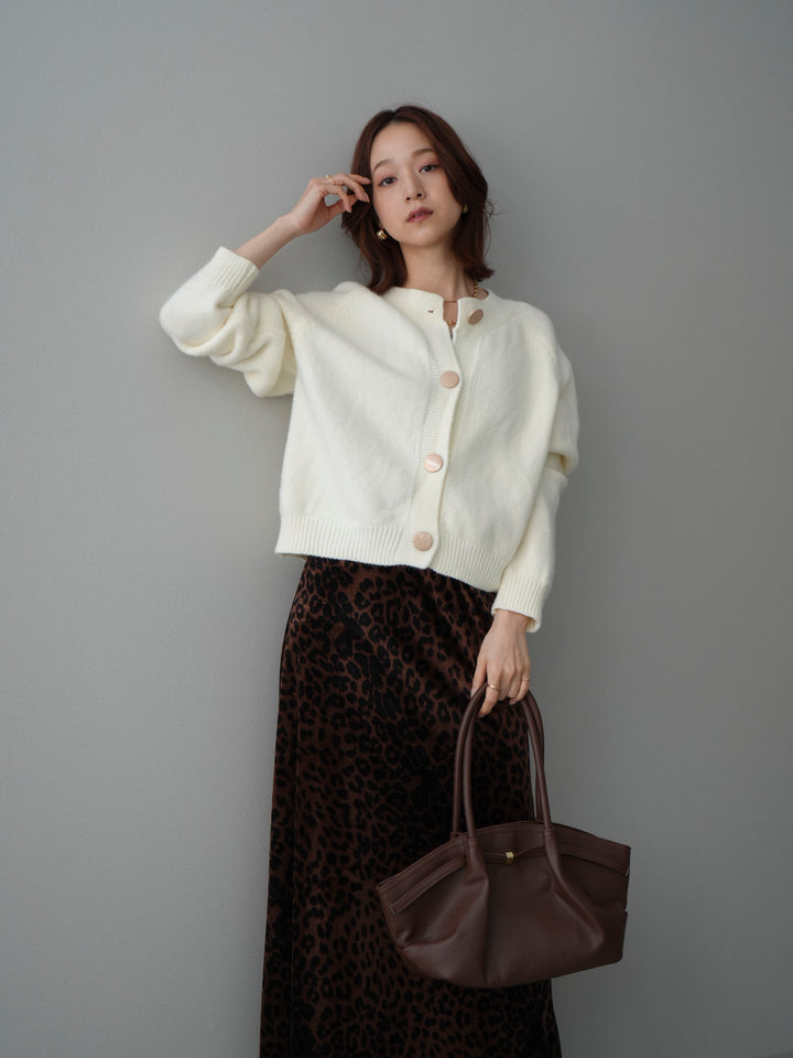 [SET]BIGボタンニットカーディガン+レオパードベロアナロースカート(2set)