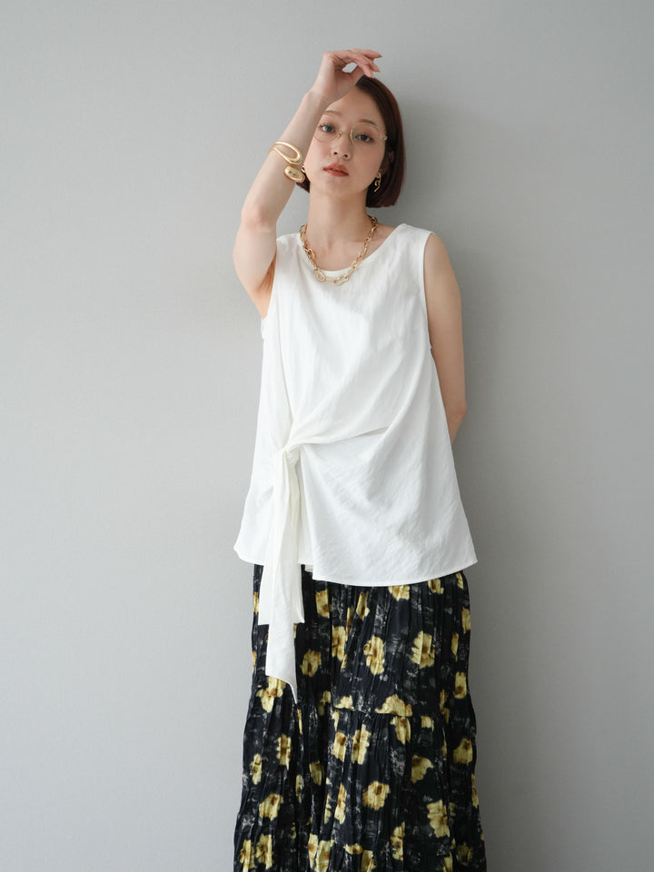 [SET]フロント巻きノースリーブブラウス+フラワーワッシャーロングスカート(2set)