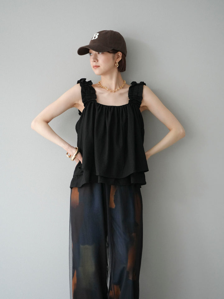 [SET] 縮肩喇叭背心 + 水彩藝術休閒褲 (2 件組)