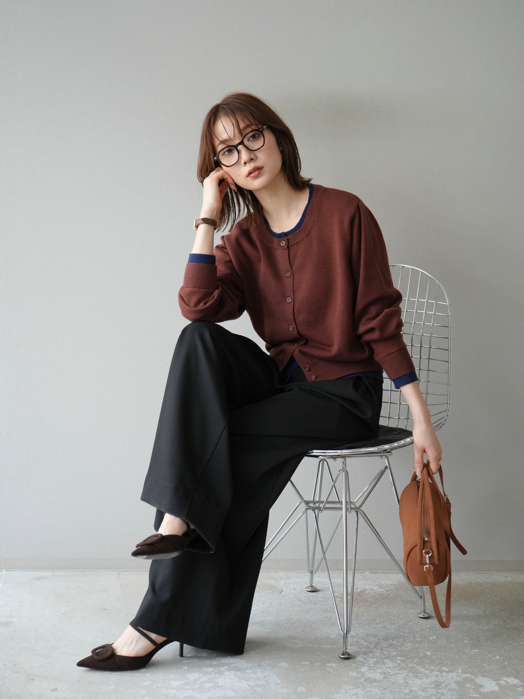 【SET】同色系疊穿開襟衫+雙褶寬褲（2件組）