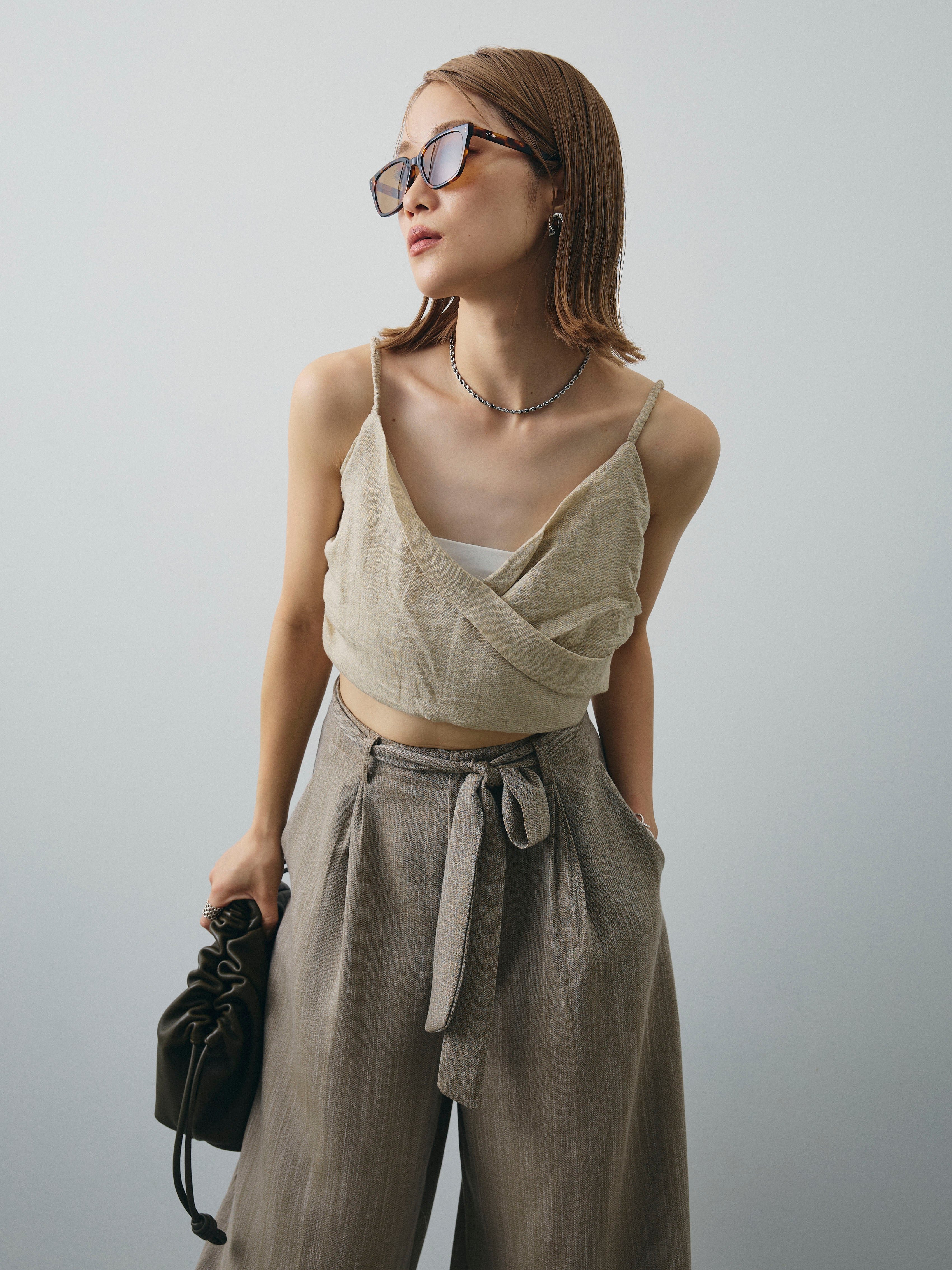 予約]リネンライクカシュクールデザインビスチェ/ベージュ – Lumier