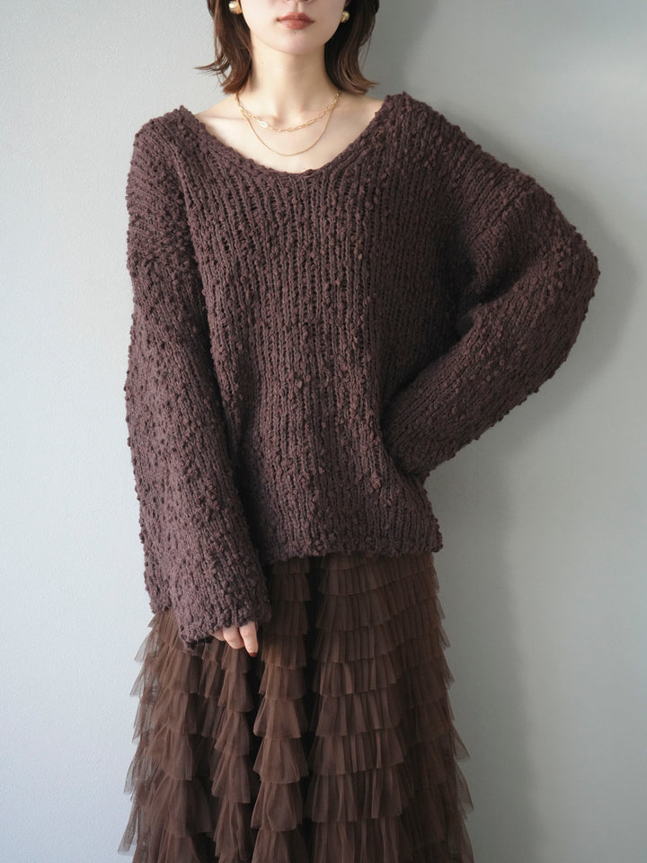 [予約]メランジポコポコニットプルオーバー/brown