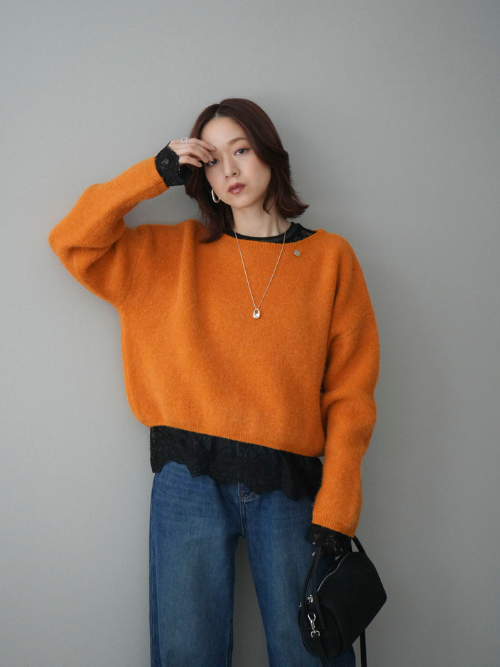 [予約]アンゴラタッチボートネッククロップドプルオーバー/orange
