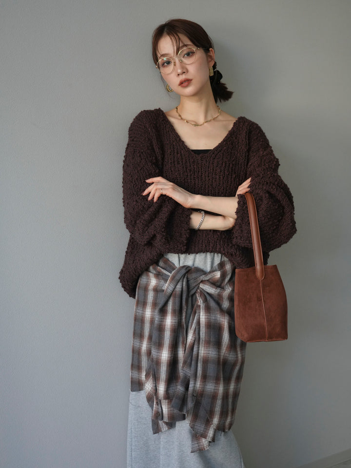 [予約]メランジポコポコニットプルオーバー/brown