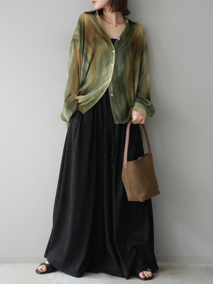 [予約]ニュアンス柄シアーシャツ/グリーン