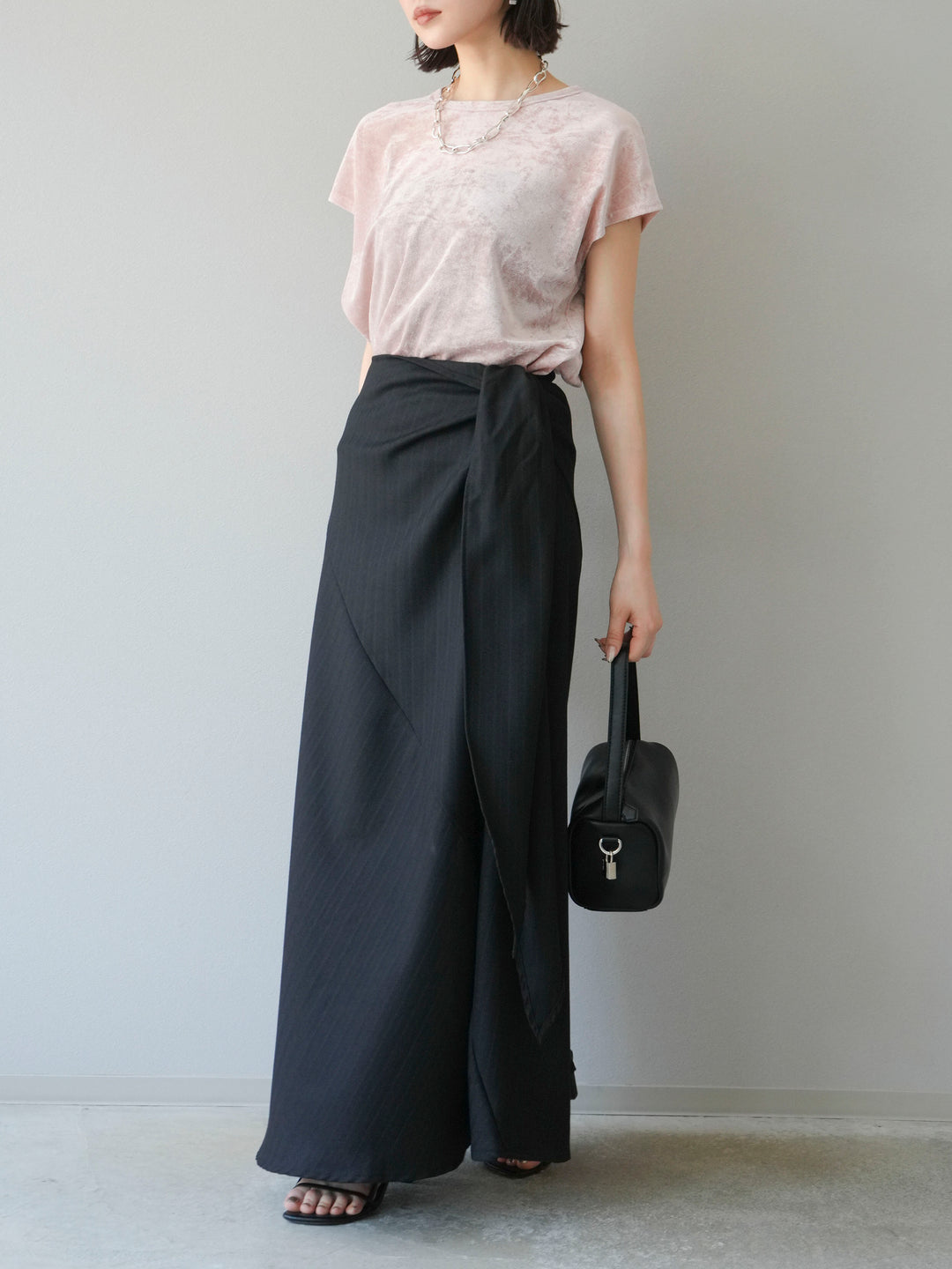 [予約]サイド巻きツイルスカート/ブラック