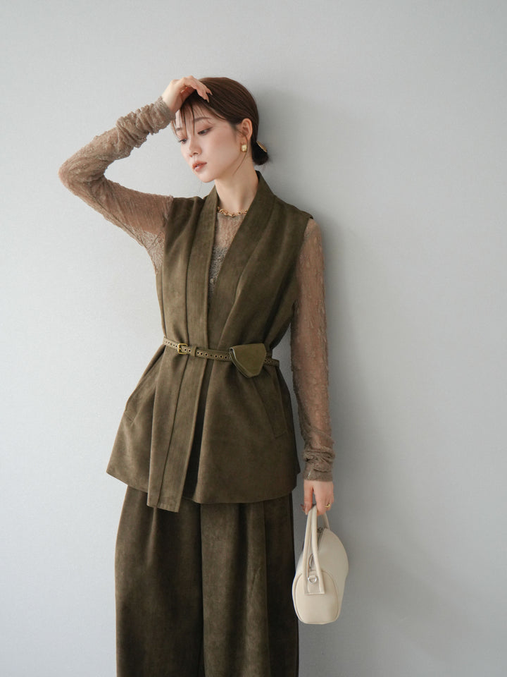 [SET]ポーチベルト付スウェードジレ×パンツSET UP(2set)