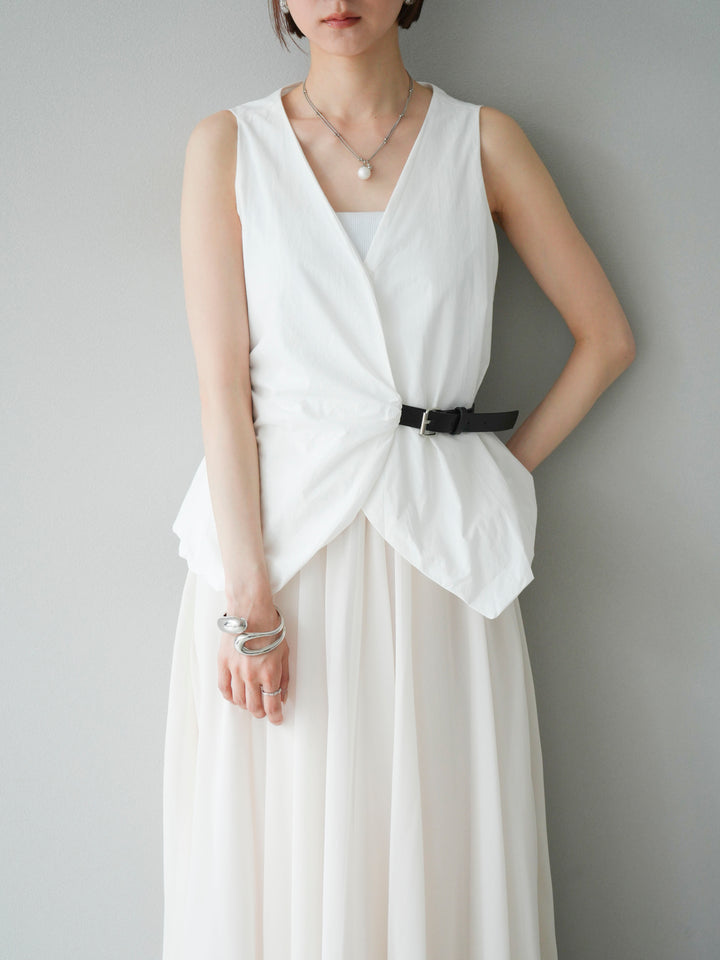 [予約]ベルトデザインバルーンブラウス/ホワイト