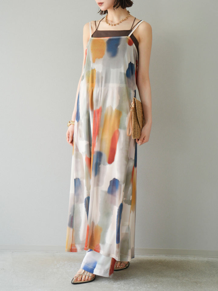 [SET]水彩アートシアーキャミワンピース+水彩アートイージーパンツ(2set)