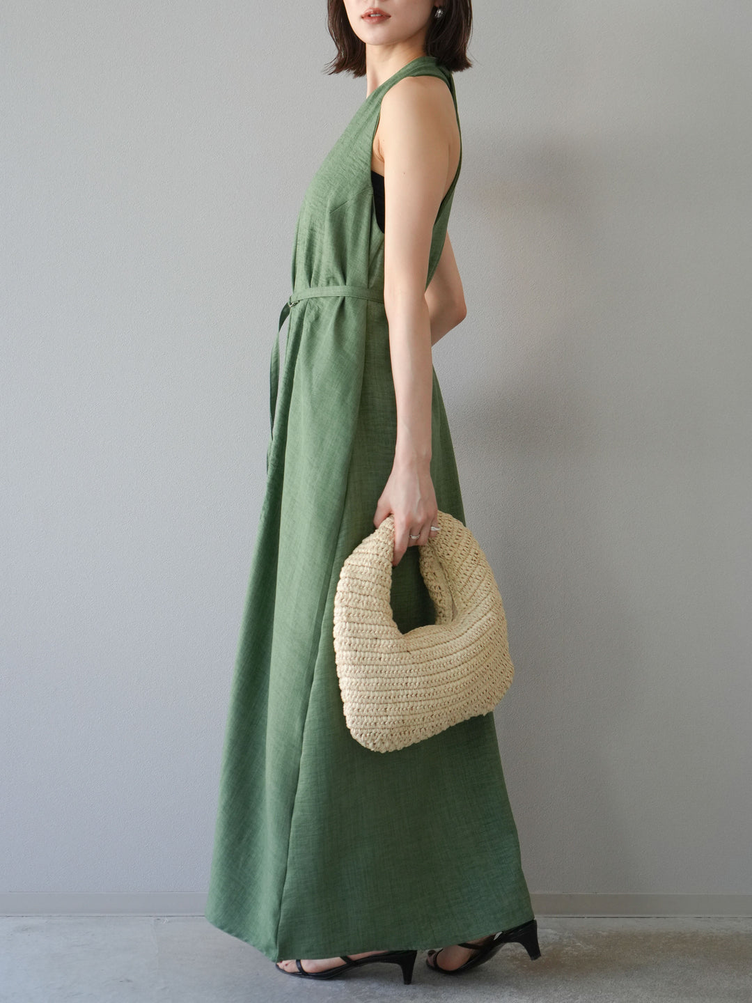 [予約]ループデザインムラ染めワンピース/グリーン