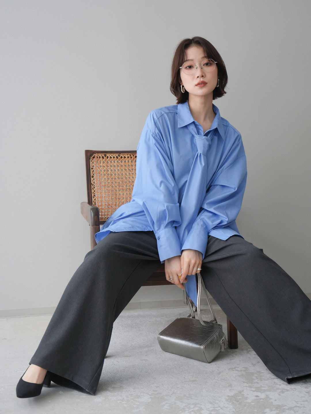 [SET]ボウタイ付オーバーシャツ+選べるアクセセット(2set)