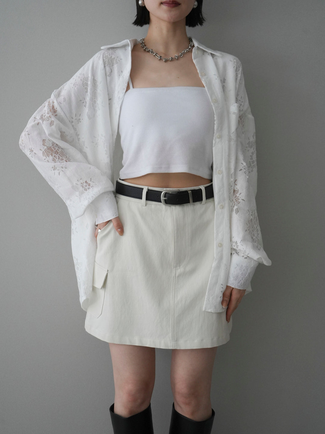 [SET]ジャガードレースオーバーシャツ+選べるアクセセット(2set)