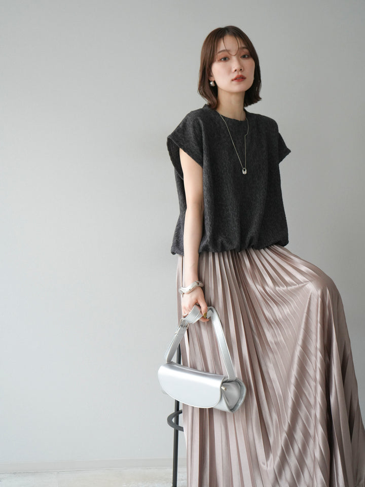 【預購】抽繩下擺提花套頭衫/炭灰色