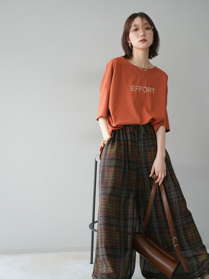 [予約]異素材メタリックロゴ刺繍×プリントTシャツ/オレンジ