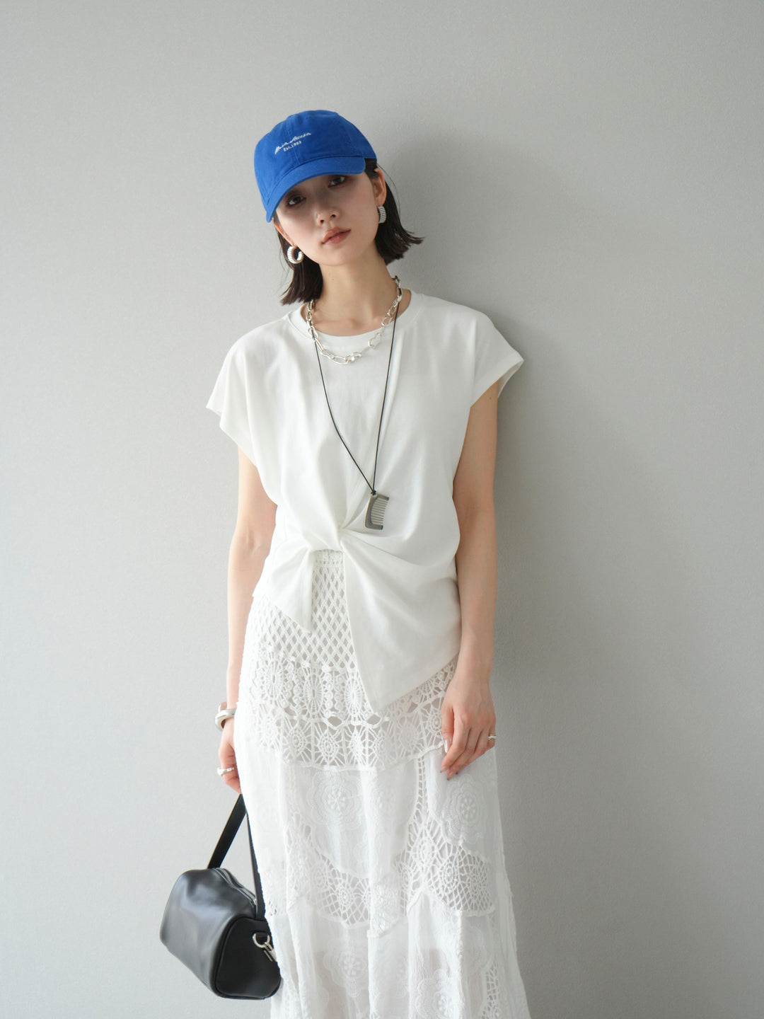 [予約]カシュクールTシャツ＆コームネックレスSET /ホワイト