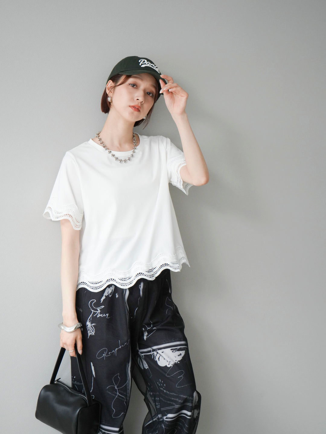 [予約]レース切替カットソー/オフ