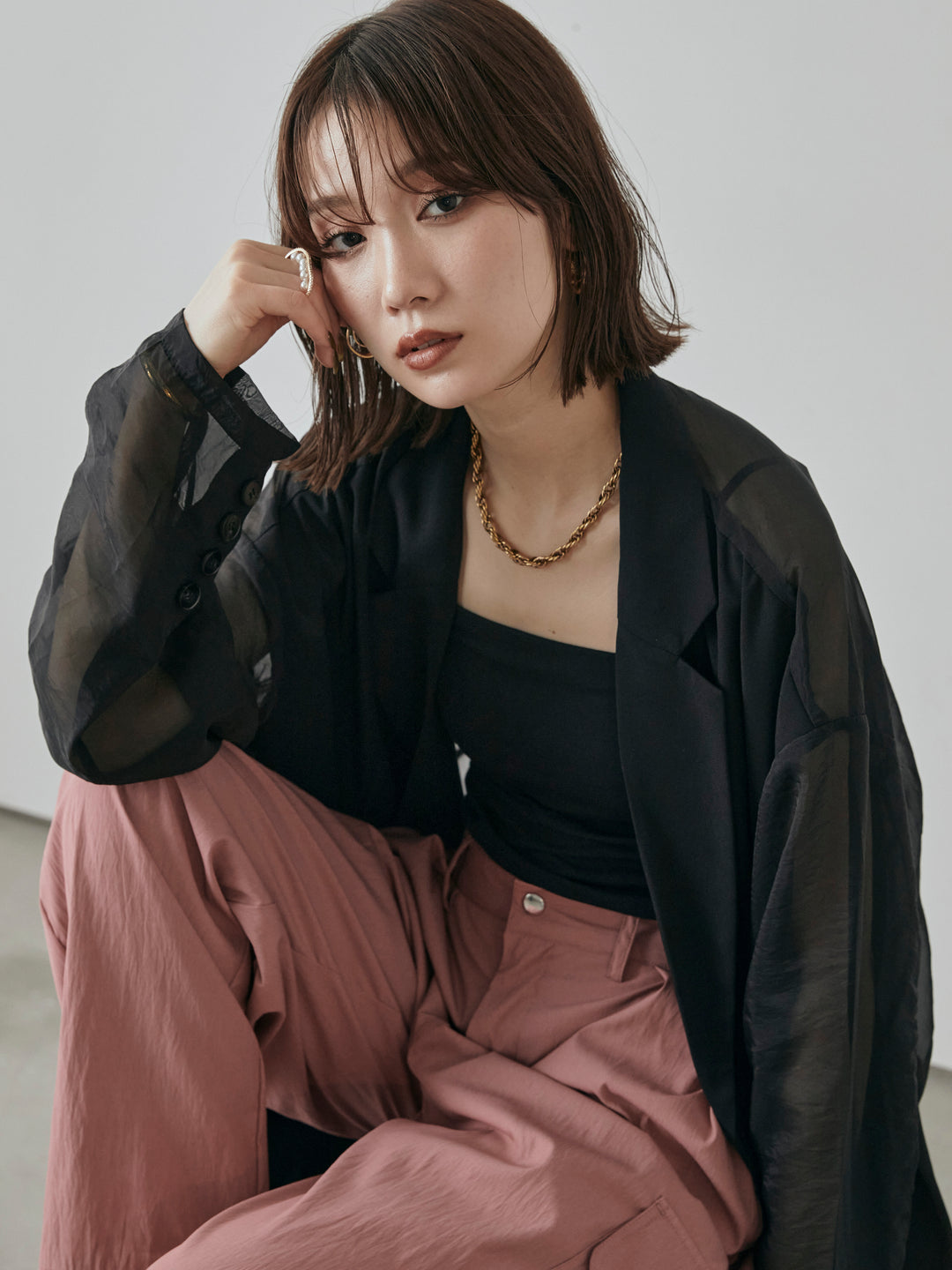 【預購】透視剪裁西裝外套/黑色