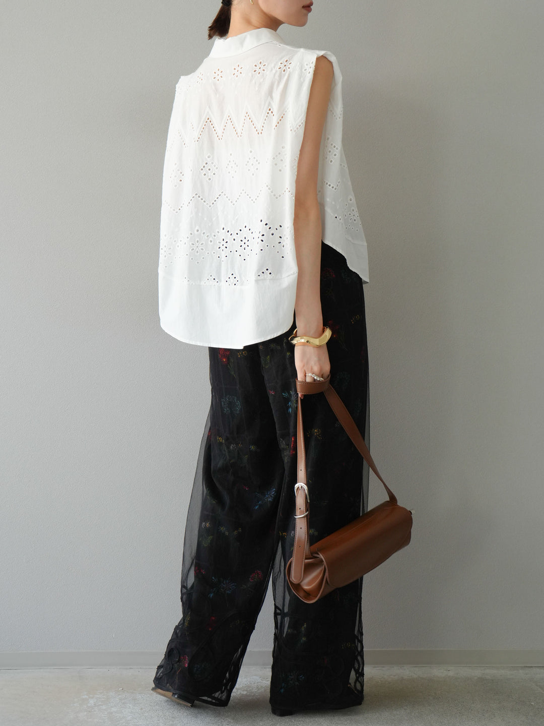 [予約]パッチワークフラワープリントイージーパンツ/ブラック