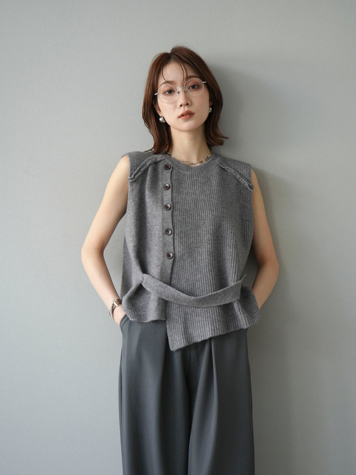 [予約]レイヤードボタンニットベスト/グレー