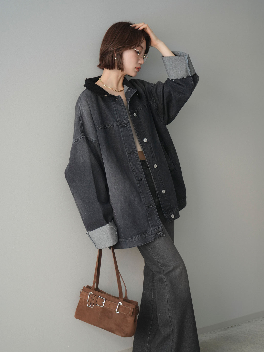 [SET]コーデュロイ×デニムミドルジャケット+フレアデニムパンツ(2set)