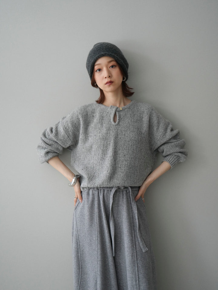 [予約]ツイストネックラメネップヤーンニットプルオーバー/gray